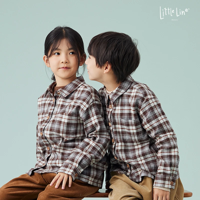 「断码福利」柔软磨毛英伦格纹全棉小衬衫 男女童秋冬格子衬衣