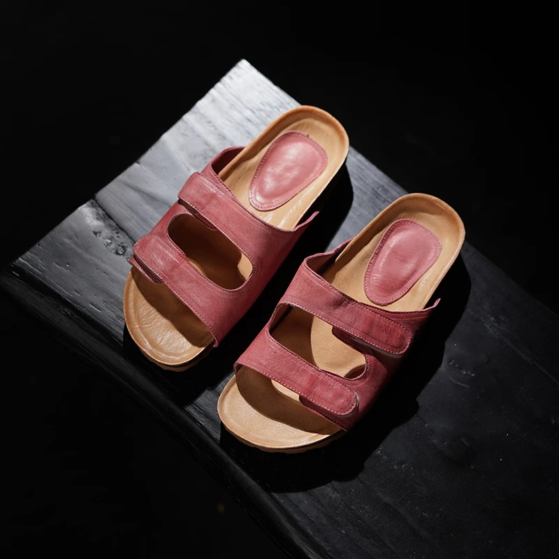 水洗马皮休闲厚底外穿一字拖勃肯拖鞋懒人凉拖鞋配裙子真皮拖鞋女