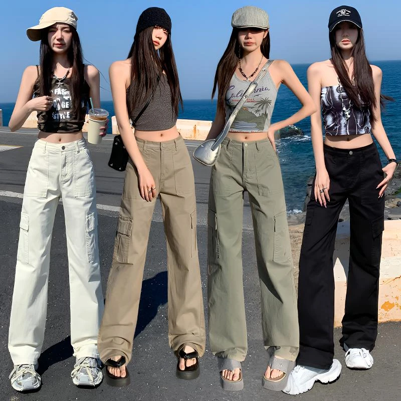 加绒保暖腰显瘦窄版工装裤女秋冬宽松弹力网红时尚炸街新款女装