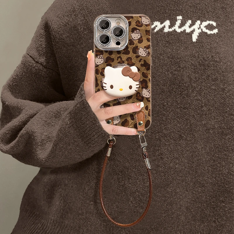 豹纹kt支架适用苹果17华为vivo/oppo小米iPhone精孔冰川纹手机壳