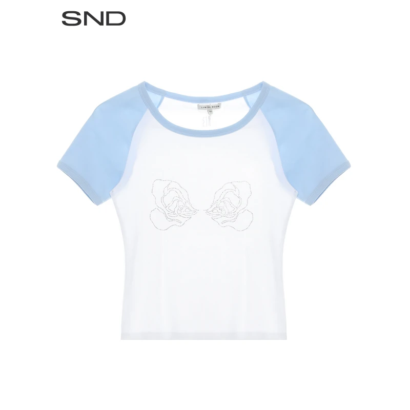 【LUMING ROOM 设计师品牌】SND 撞色爱心玫瑰烫钻短上衣