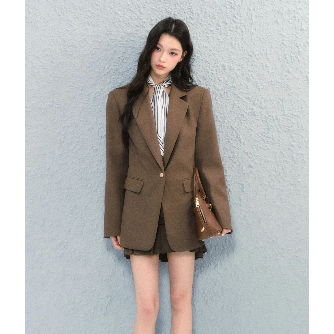 网红复古老钱风西装外套套装马甲不规则百褶裙美拉德半身裙两件套