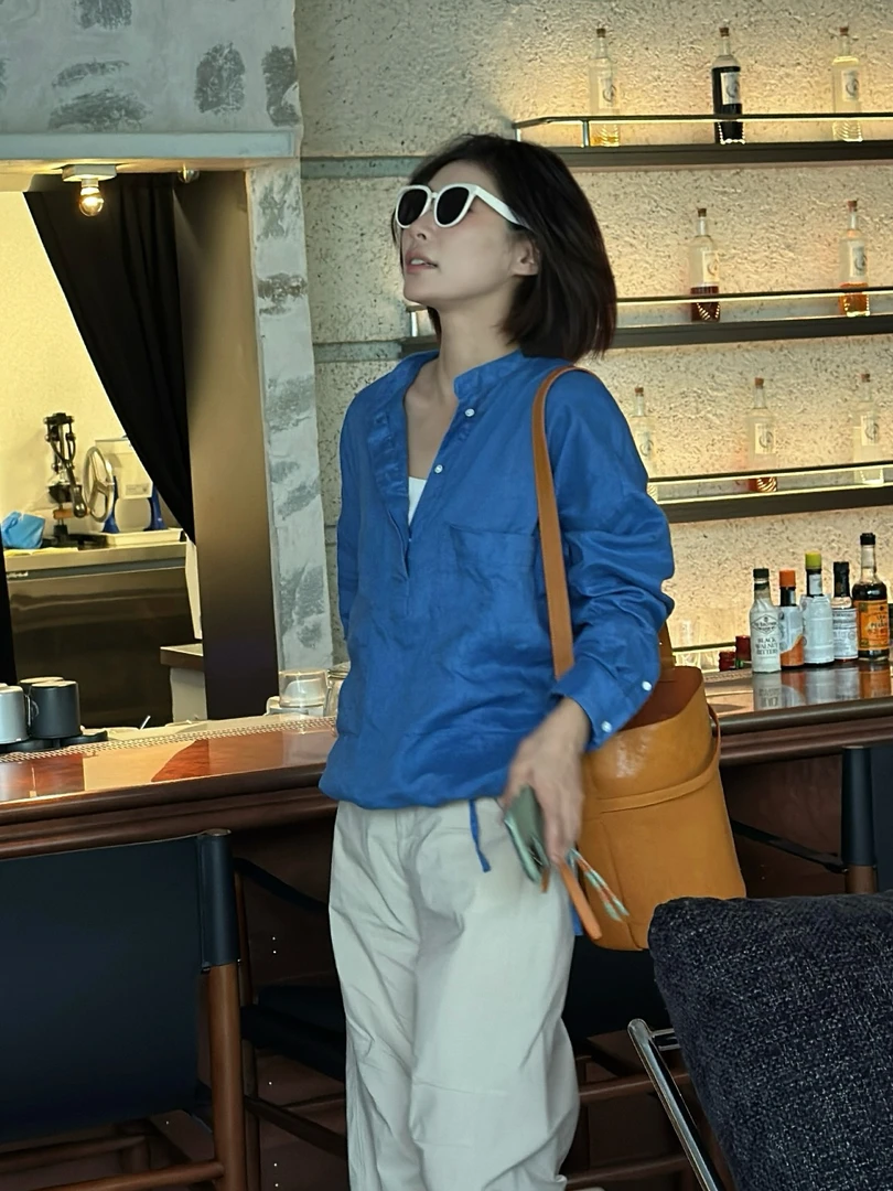 JOJO 秋季新款纯亚麻女宽松慵懒风女装休闲长袖显瘦时尚早秋衬衫