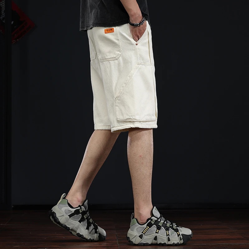 重磅白色牛仔短裤男夏季宽松直筒中裤百搭高级感休闲工装五分裤潮