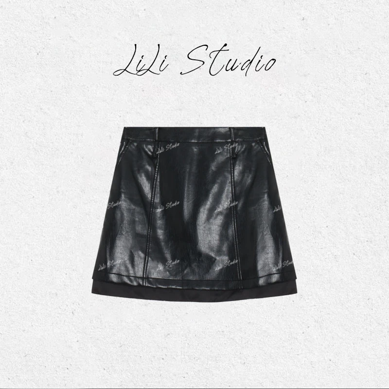 丨不理理「静奢复古」简约百搭高腰A字型皮质短裙