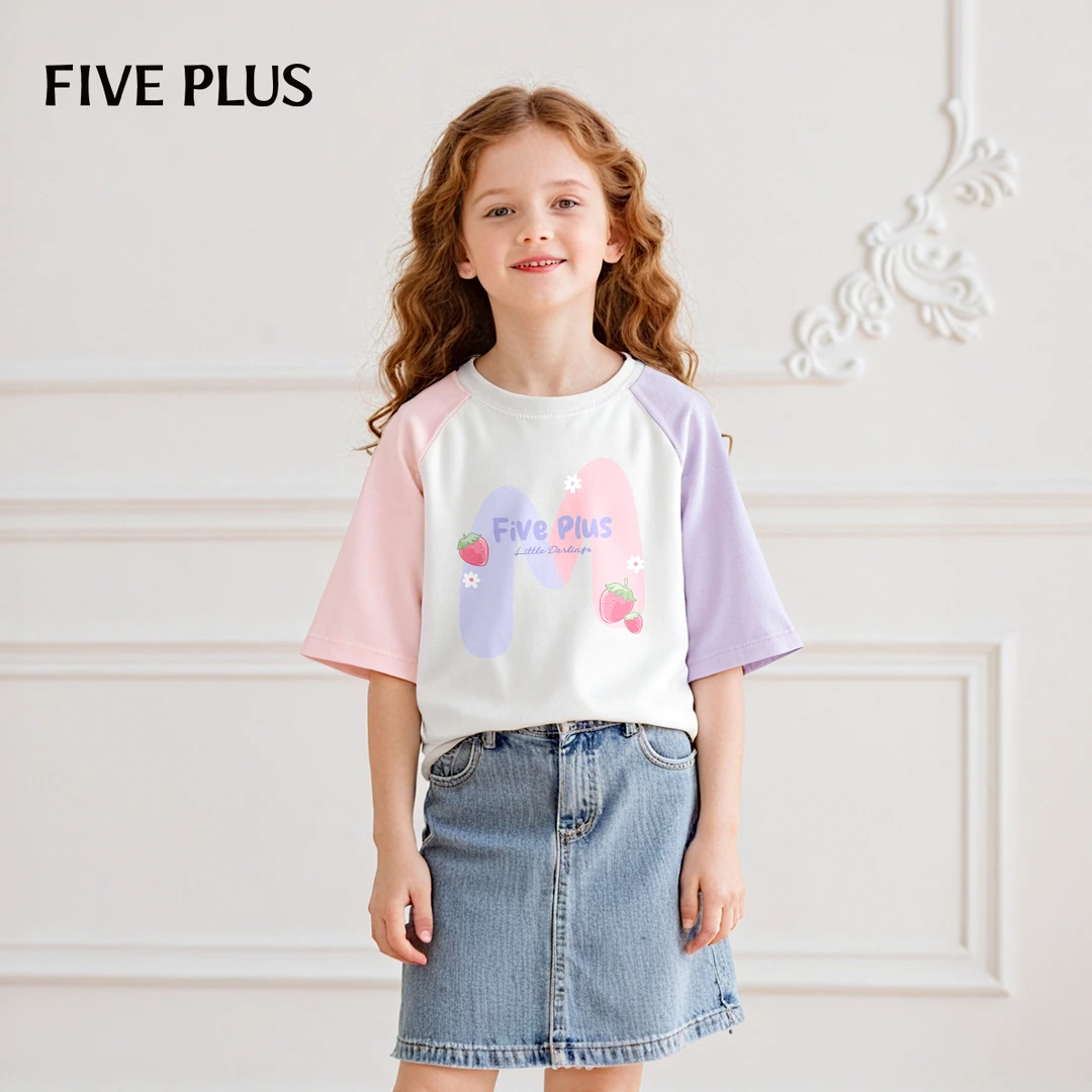Five Plus童装女童短袖t恤12-15岁潮款女大童t恤纯棉百搭儿童短袖
