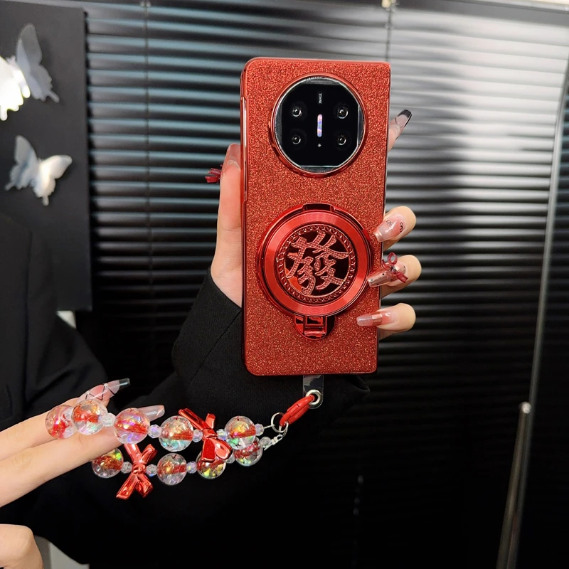 适用华为matex5手机壳新款x5典藏套matex3新年红高级细闪發支架女