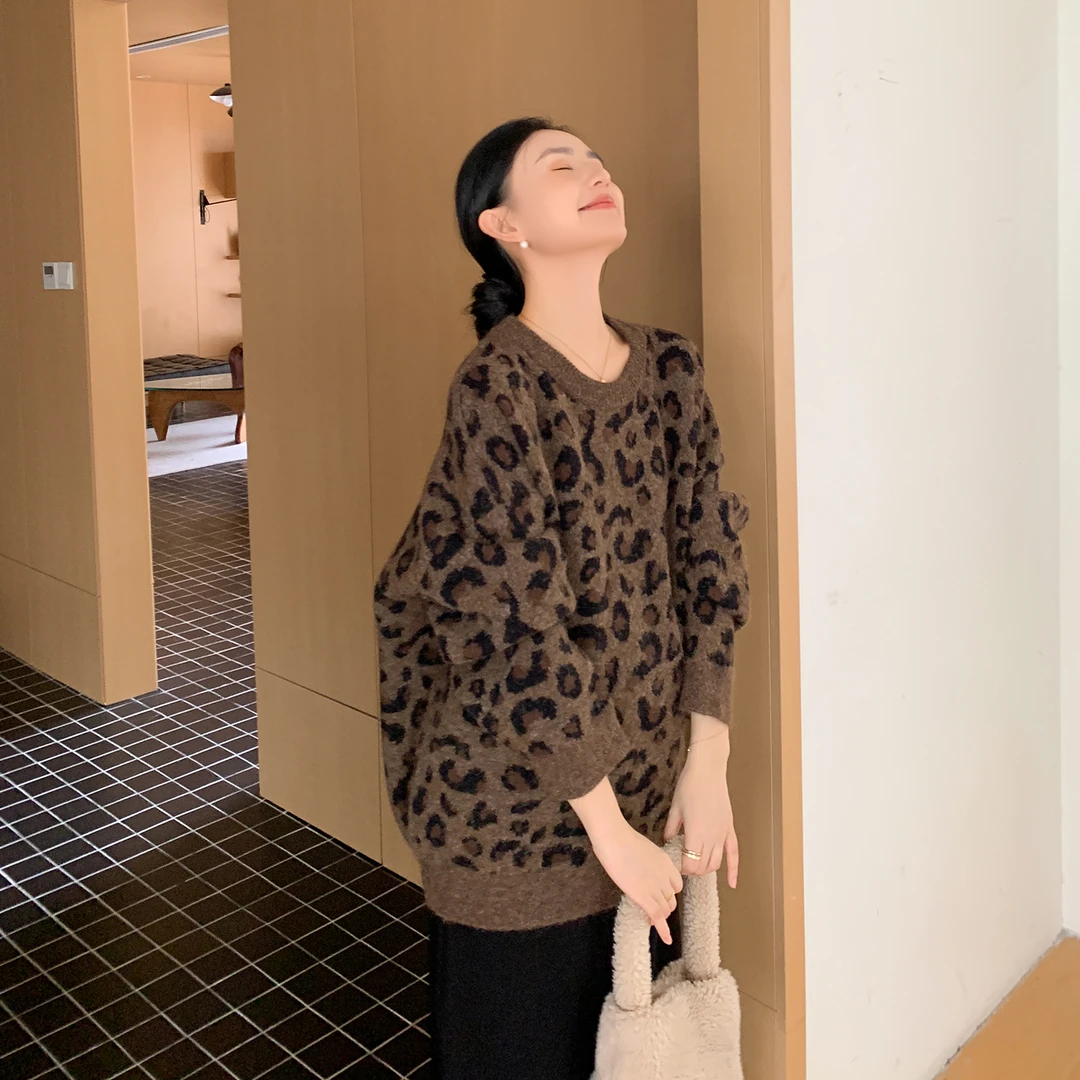 ZMA孕妇装【豹纹毛衣套装】秋冬新款羊毛针织衫套头孕期半身裙显瘦