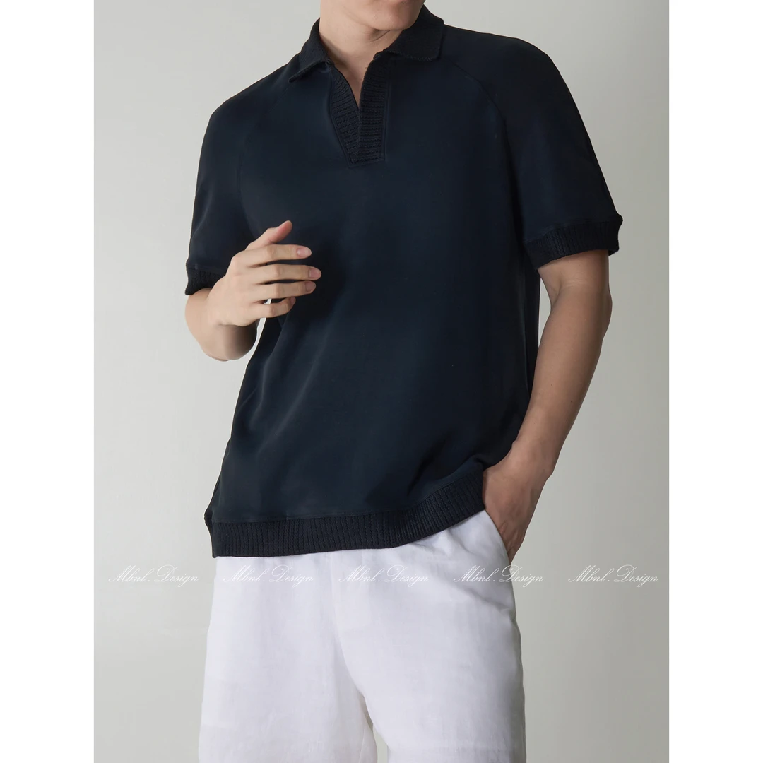 MBNL-F「空气感翻领」秦磊男装拼接织物翻领短袖polo衫LL-LSY1026