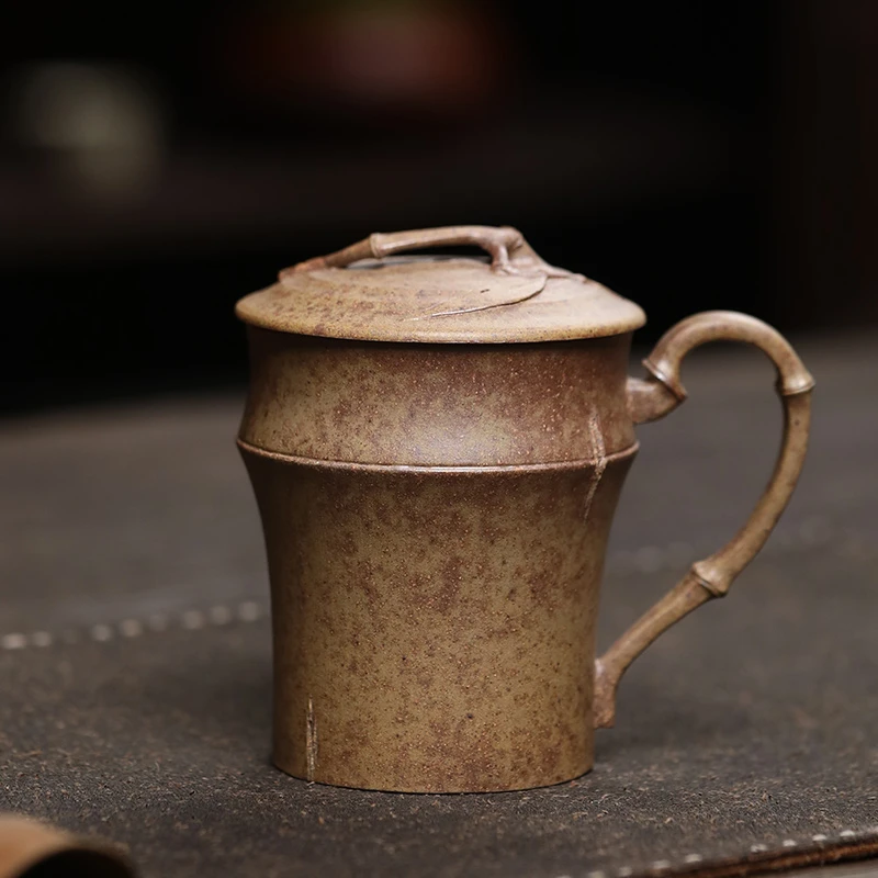 大吉羊柴烧 宜兴紫砂杯办公茶杯 原矿本山绿泥雅竹盖杯210ml徐雅