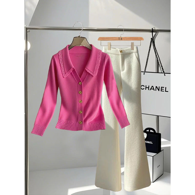 2025秋季新款穿搭一整套爆款高级感时尚气质上衣休闲显瘦微喇叭裤