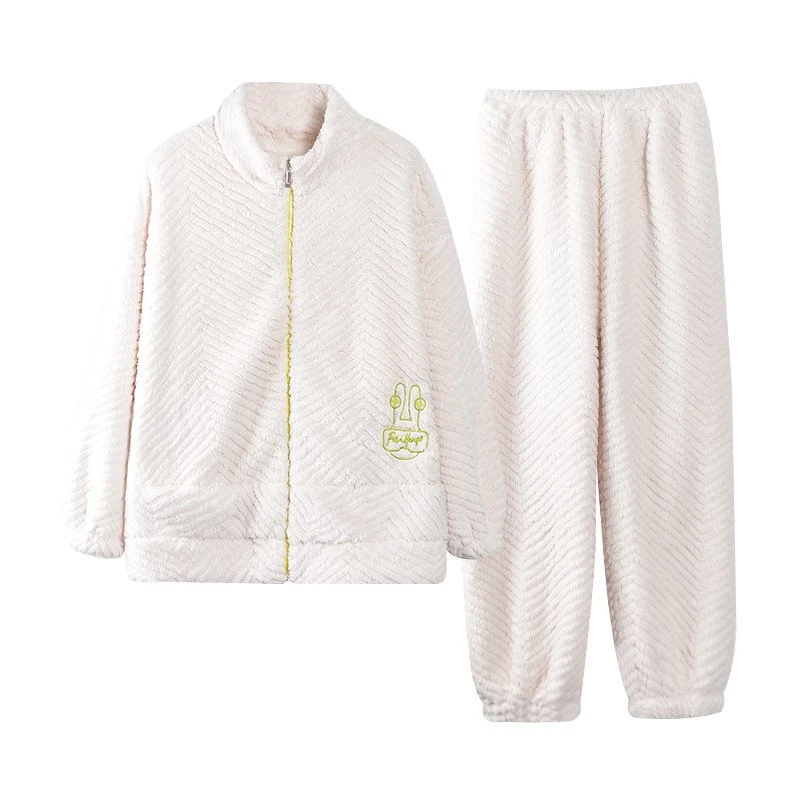 睡衣冬季法兰绒套装简约纯色加宽松珊瑚绒家居服