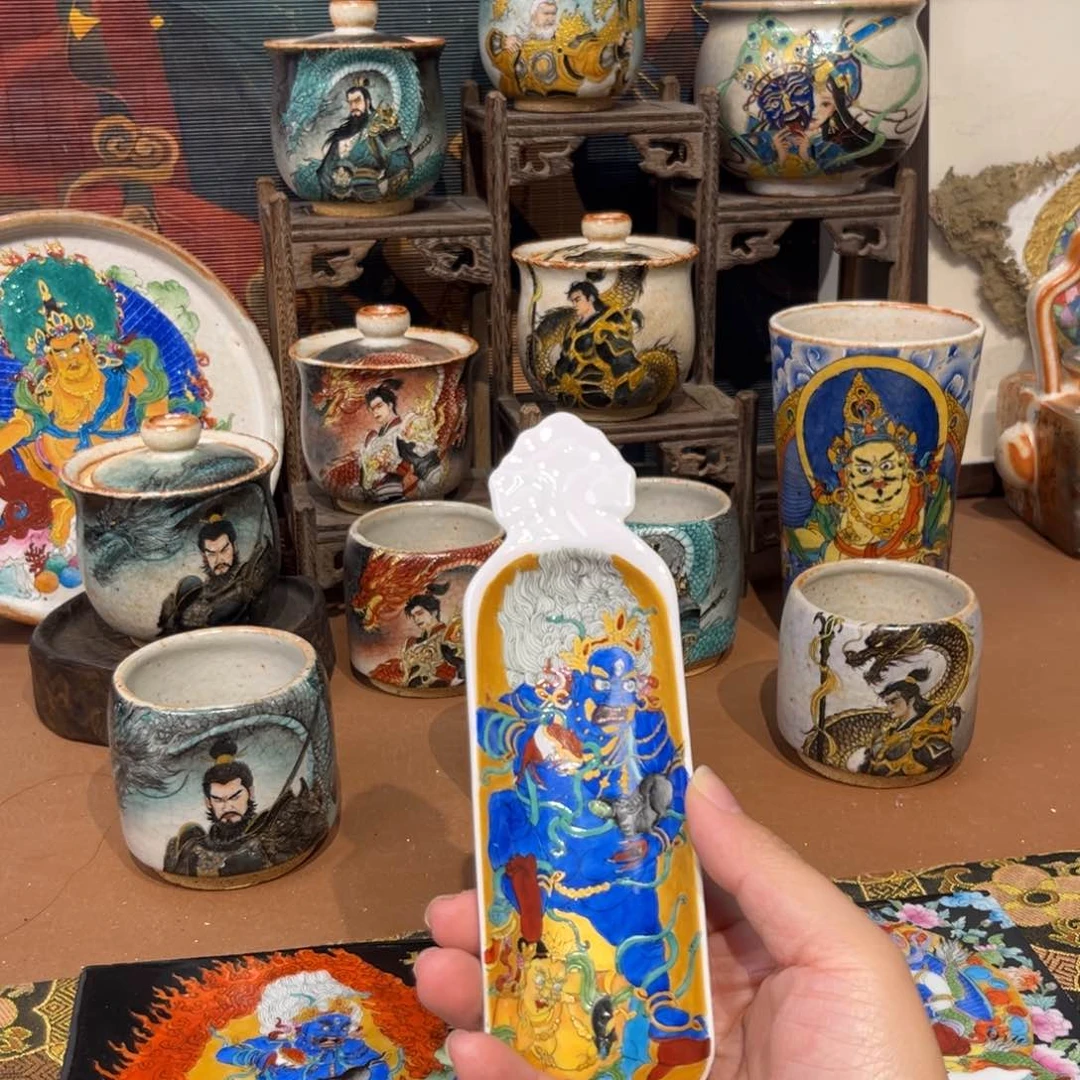 手工手绘黑财财茶则