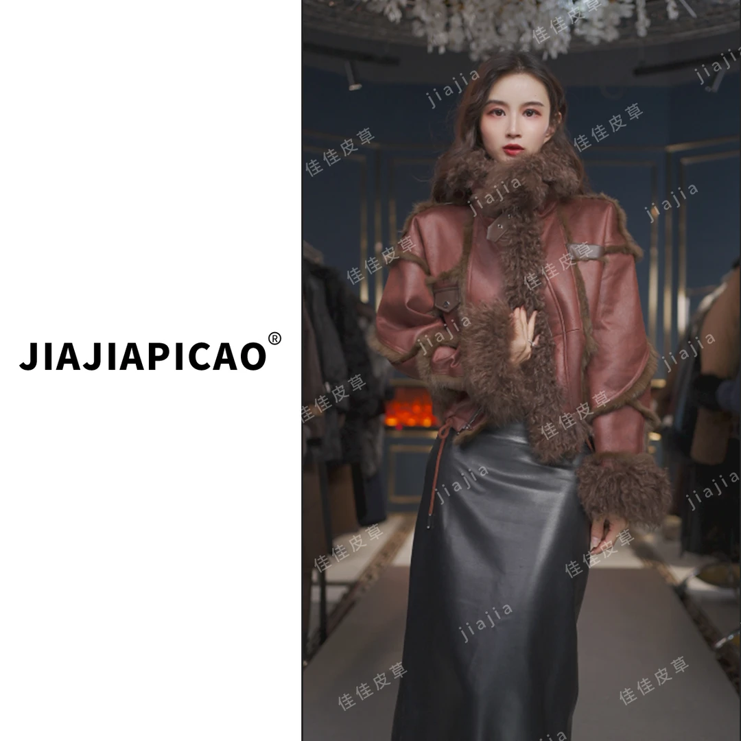 88260 皮草 新款兔皮毛一体羊毛领皮草外套