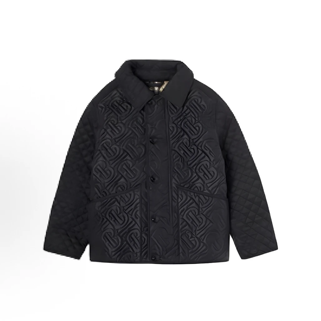 99新 BURBERRY/博柏利 经典Logo花纹黑色棉服外套/14Y/A04685