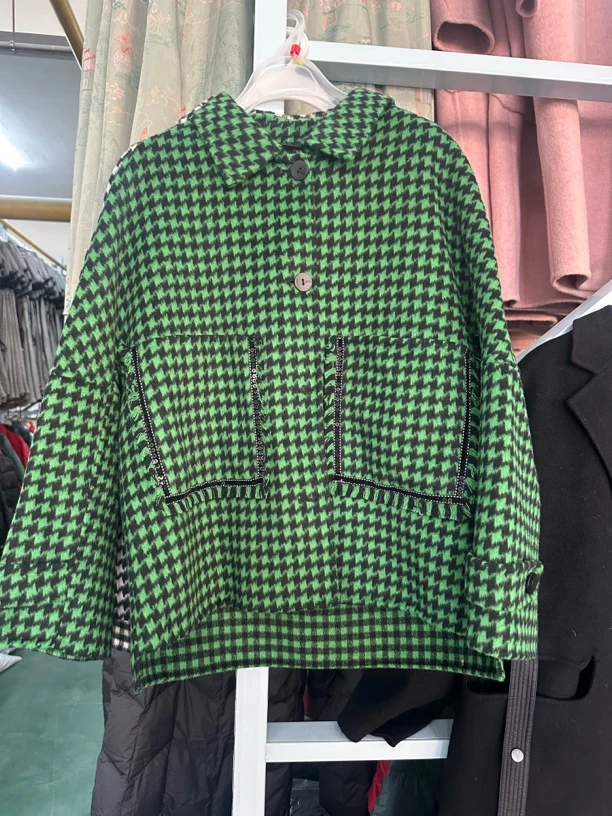 D011千鸟格双面时尚休闲绿色格子韩版棋盘格宽松秋冬格纹