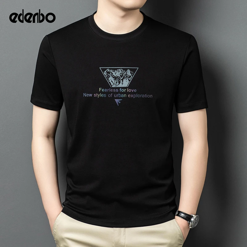 爱登堡短袖t恤男2025夏季新款印花休闲圆领潮流轻奢液氨棉上衣服