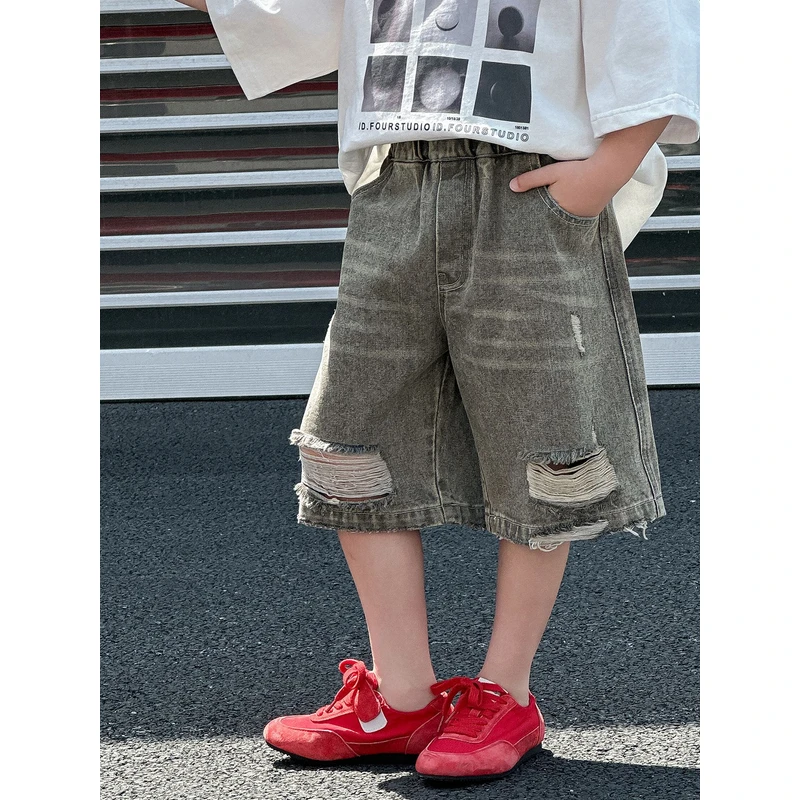 男童夏款儿童夏季韩版2025新款薄款简潮短袖阔腿牛仔短裤童装