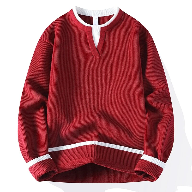 孙尚男士假两件拼色针织衫春季新款休闲时尚百搭针织男打底6323