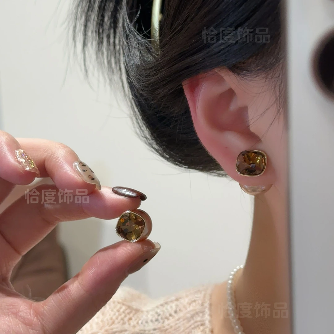 【恰度】优雅几何方块锆石珠珠耳钉