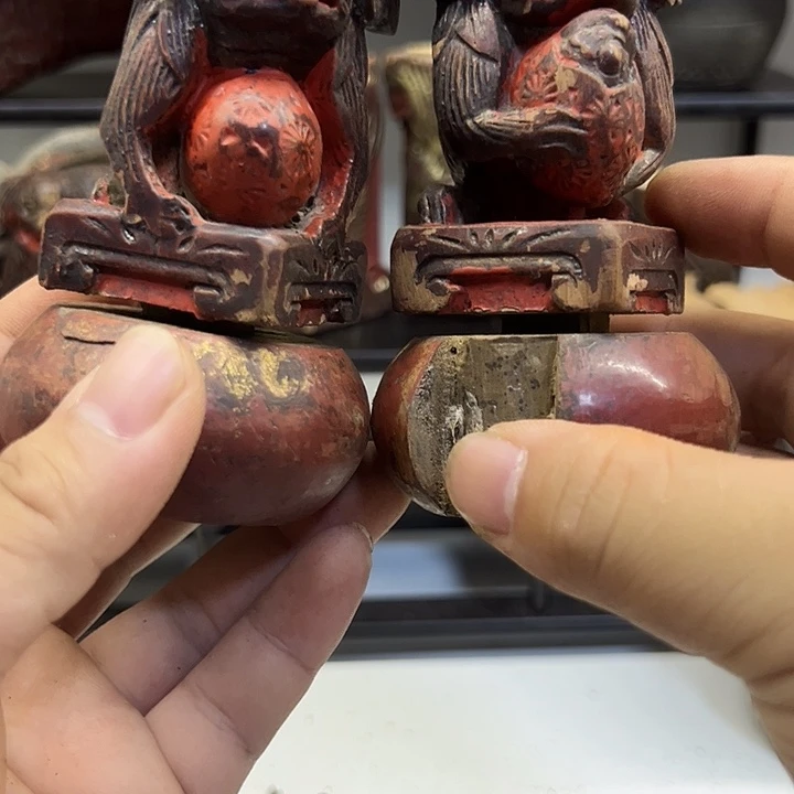 木（非红木类）觀*在木雕狮子一对