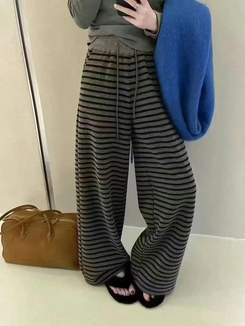 《2025春季新款特惠》减龄休闲舒适白搭条纹裤