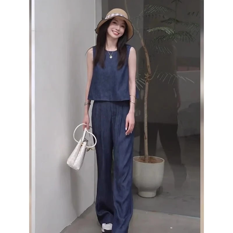 盐系轻熟洋气减龄2025时髦气质休闲又a又飒无袖上衣阔腿裤两件套