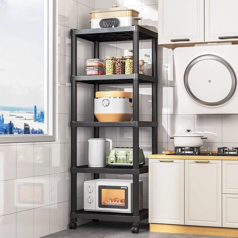 家用厨房多功能置物架家用烤箱架储物架加厚落地式客厅收纳架书柜