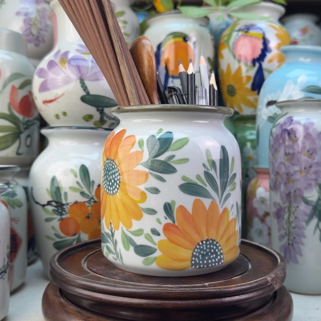 景德镇陶瓷手绘花瓶无孔