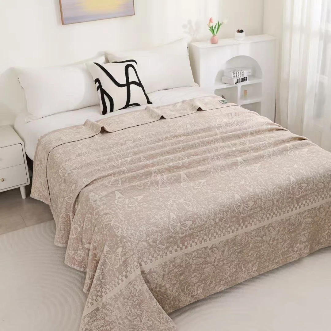 M【素雨柔蝶】230*250cm罗布麻艾草纤维精梳纱布四季通用床盖机洗