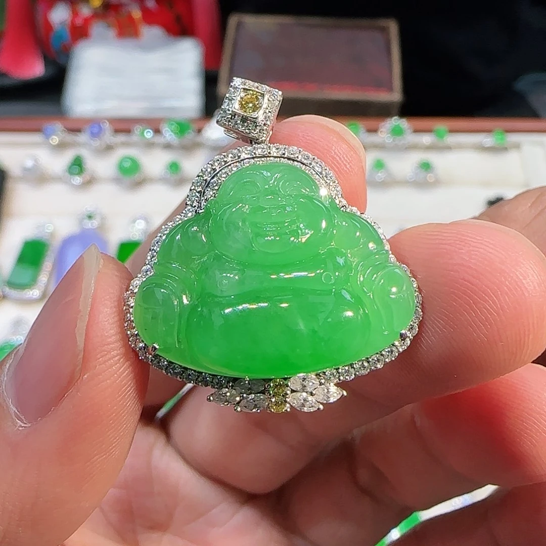 翡翠吊坠(不含链)18K金镶嵌