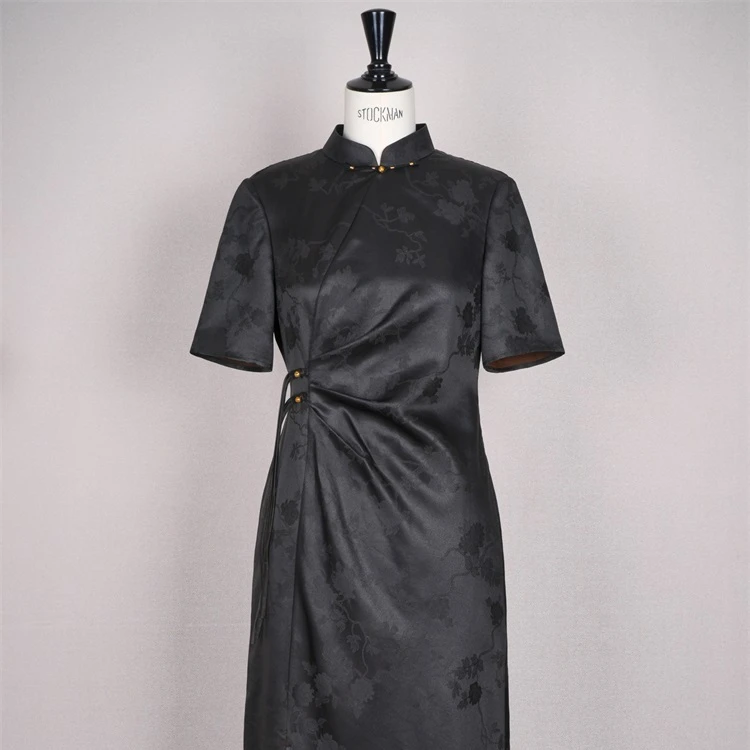 【逸如】老料提花缎香云纱旗袍连衣裙CD2167533