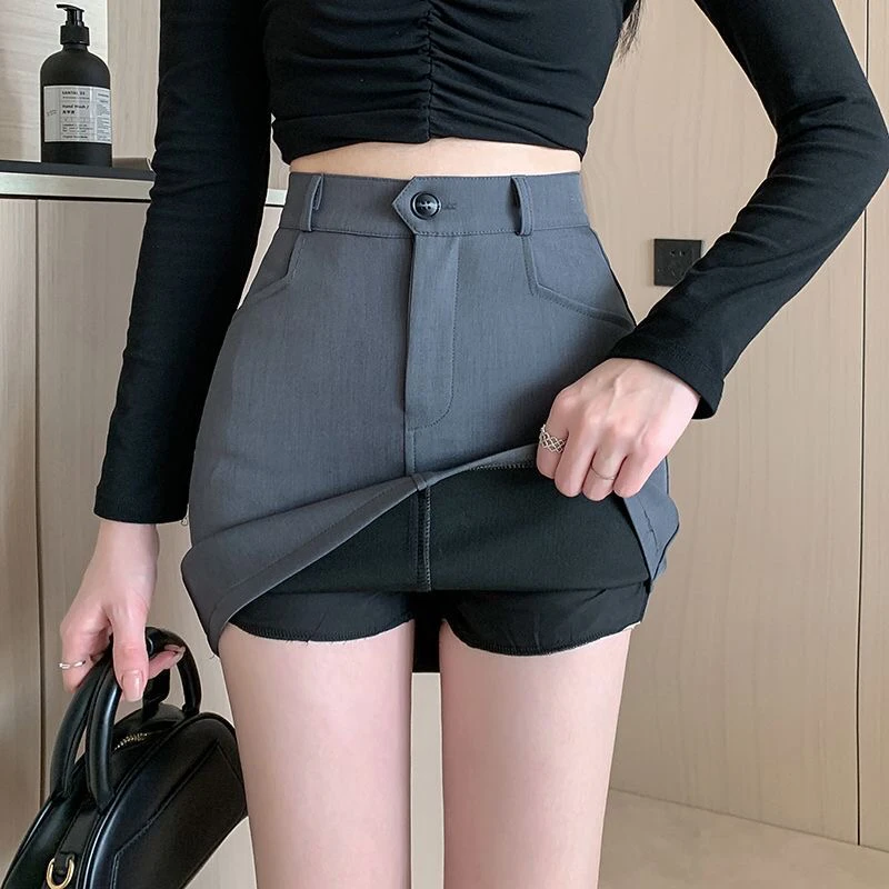 灰色西装防走光短裙高腰显瘦春夏辣妹半身裙小个子2025新款时尚潮
