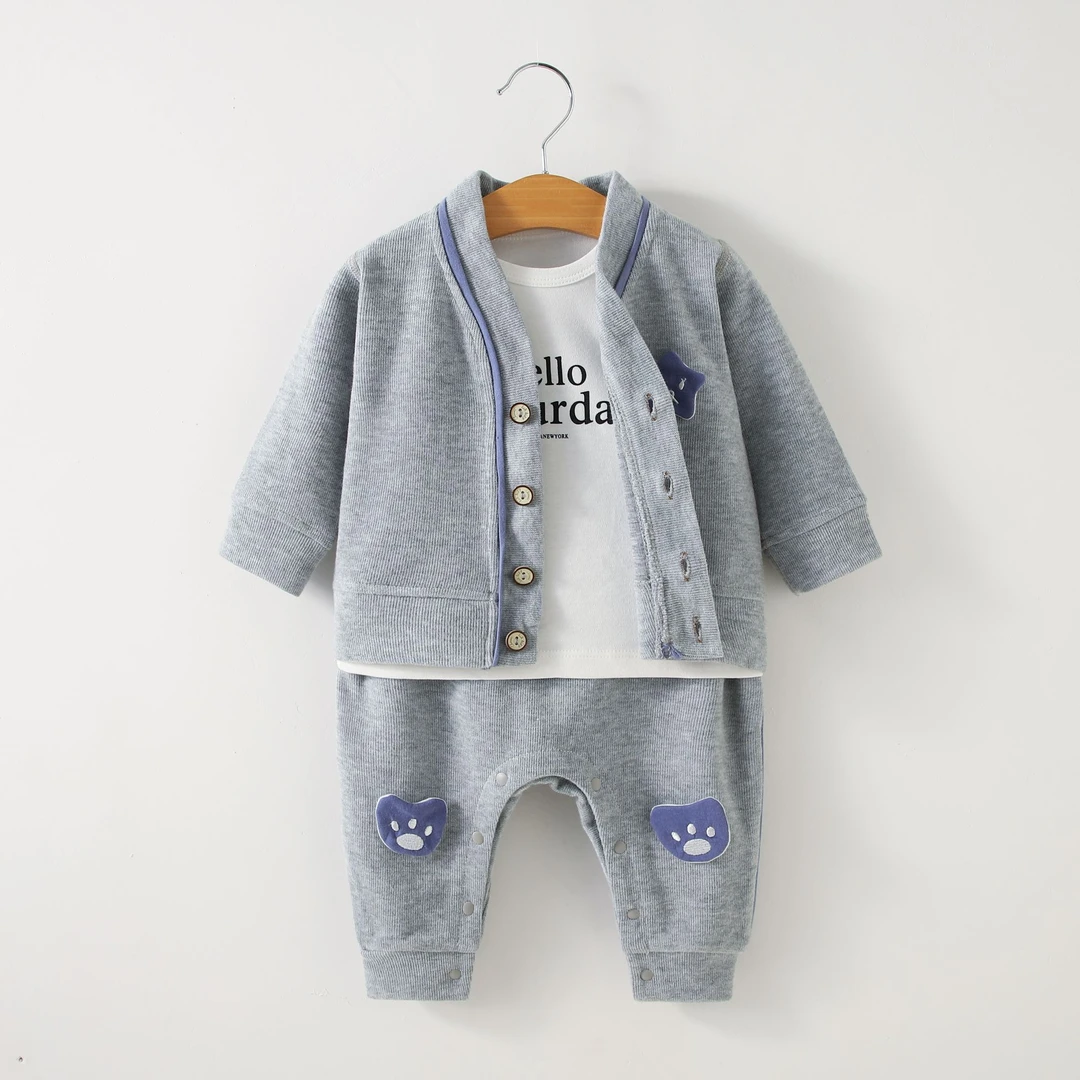 haquhou/哈趣猴新生儿宝宝春秋长袖婴幼儿婴儿衣保暖外出三件套