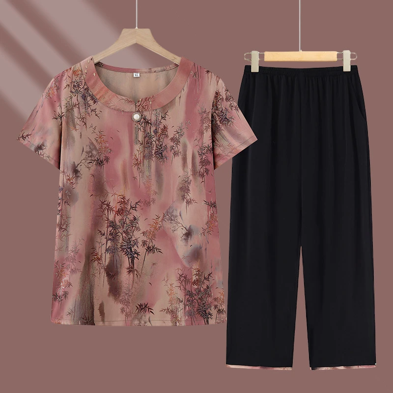 中老年人女装妈妈装夏季高贵洋气母亲60岁-80岁老太太衣服奶奶套