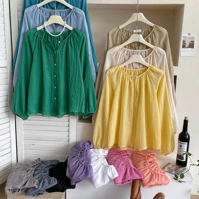 法式复古度假风冰丝麻棉防晒衬衫女夏灯笼袖外搭空调娃娃开衫上衣