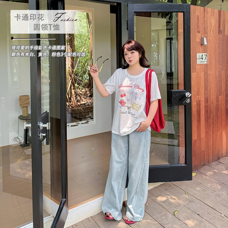 【涵胖胖】*清25年夏季新款大码女装胖MM时尚卡通印花圆领T恤-W-212