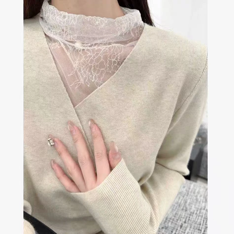 H6758 收腰交叉领上衣 珍珠装饰 通勤休闲穿搭适配