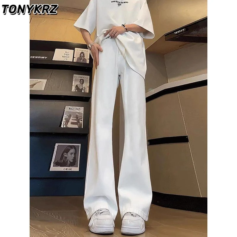 TONYKRZ白色微喇牛仔裤男春夏款美式高街vibe裤子显瘦直筒弯刀裤