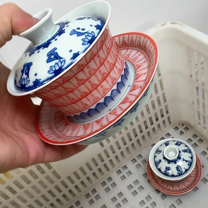 瓷片千佛三才马蹄盖碗