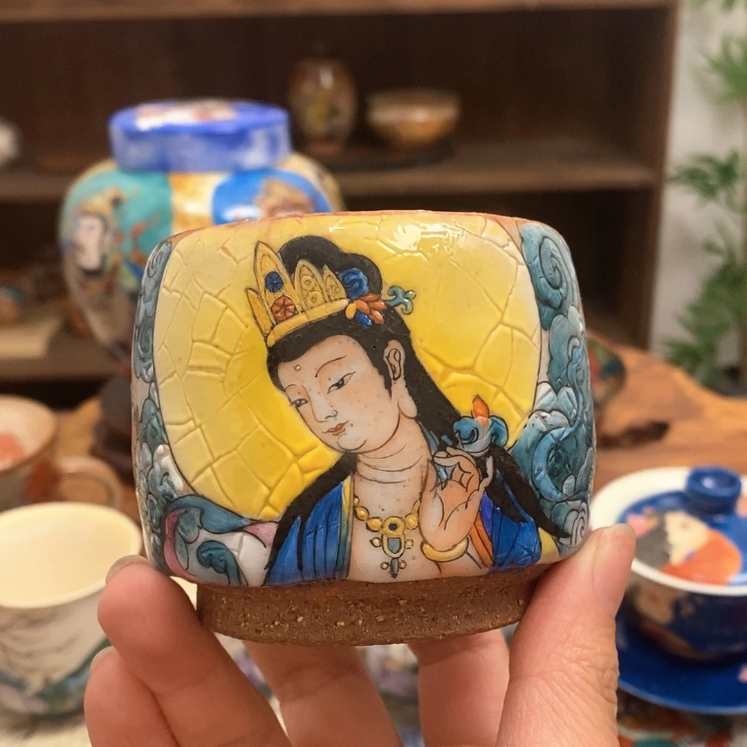 手工手绘敦煌茶杯