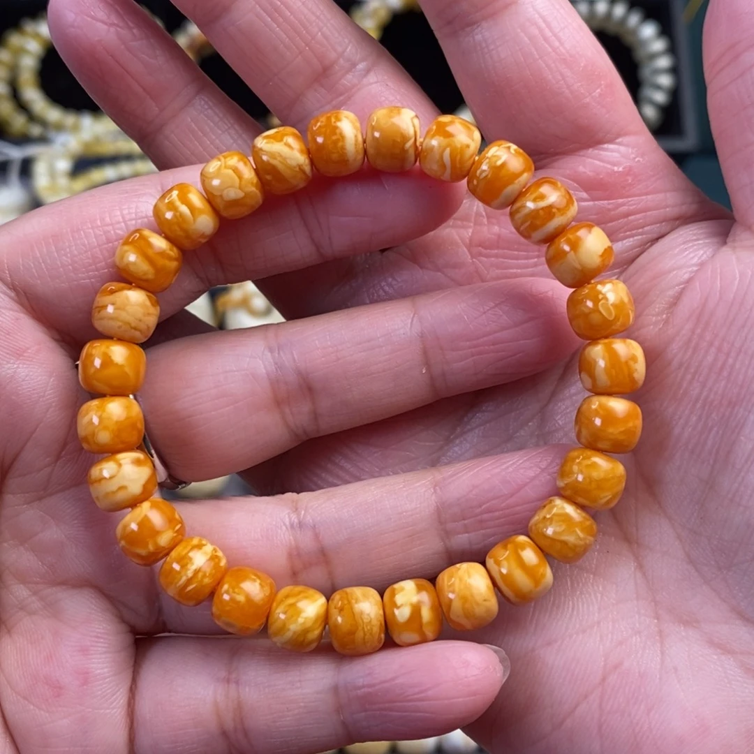 蜜蜡未镶嵌裸石老花蜡虎皮纹老型手串8.3