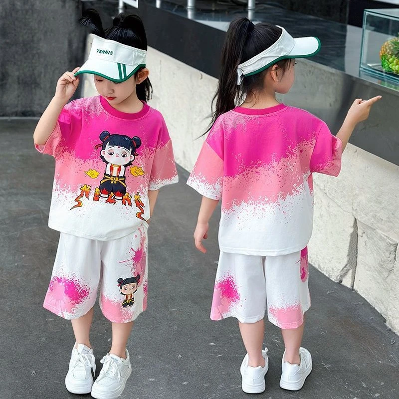 夏季儿童运动短袖短裤套装哪吒童装男女儿童新款洋气时髦两件套潮