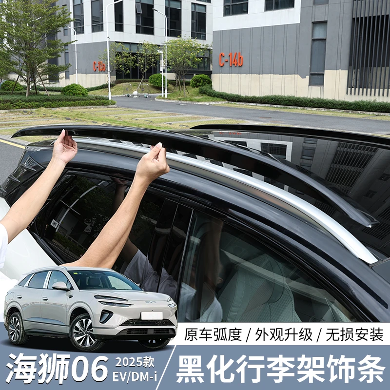 比亚迪海狮06EV黑化行李架饰条dmi专用悬浮车顶武士黑改装用品件