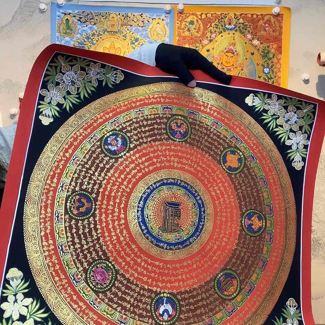 卷轴画一**胜纯手绘六字真言唐卡50尺