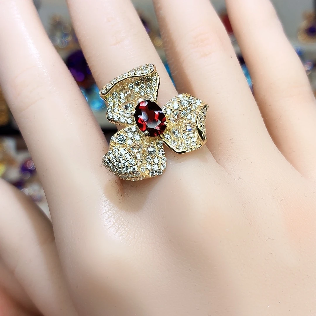 戒指银S925镶嵌石榴石