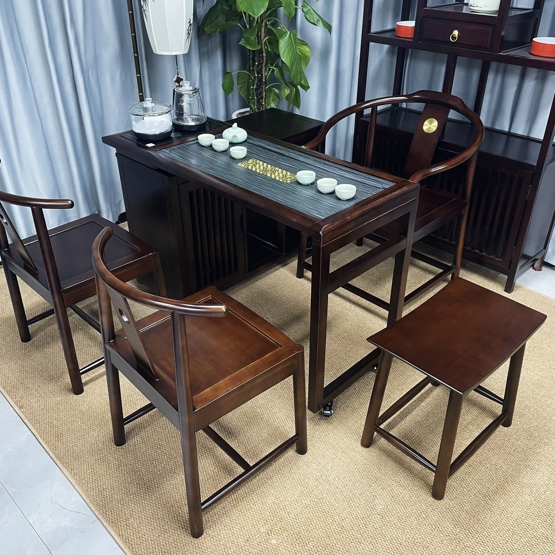 【乌金木焕新版】旋转茶桌折叠茶桌椅家用简约移动茶台茶桌新中式