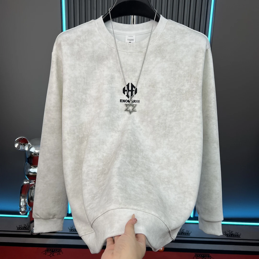 扎染水洗男装长袖圆领秋季耐磨男卫衣秋冬刺绣字母男士休闲百搭