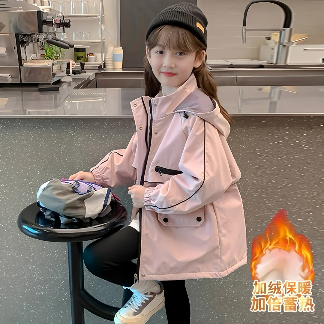 女童外套冲锋衣2025新款洋气中大童女孩上衣儿童冬款加绒棉衣外套