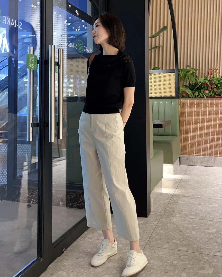 晓夏自制 “奶油裤” 客供抗皱面料 显腿直百搭小直筒九分休闲裤